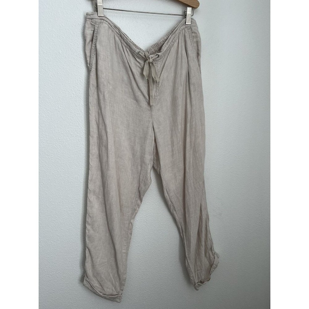 Caslon Pants Womens Size L Beige Straight Leg Elastic Waist Linen Pants Pull On
